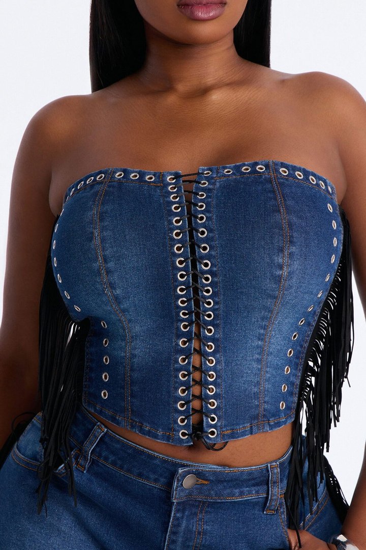 Wild Thing Fringe Short Set - Medium Wash