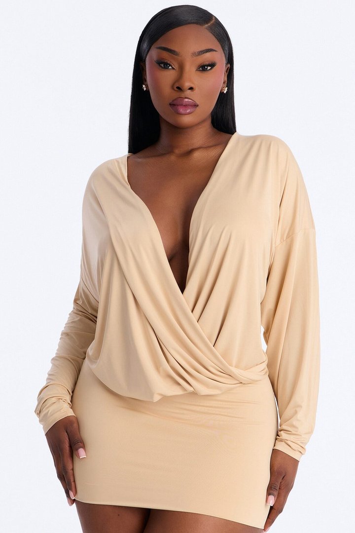Odette Long Sleeve Mini Dress - Natural
