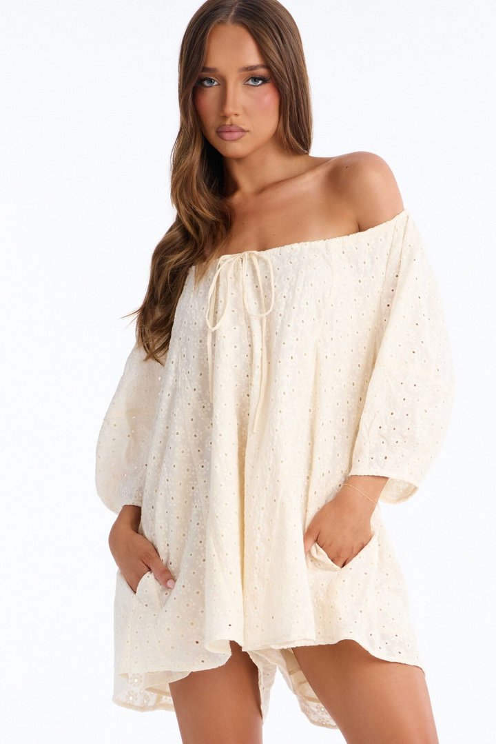 Belle Eyelet Babydoll Romper - Cream