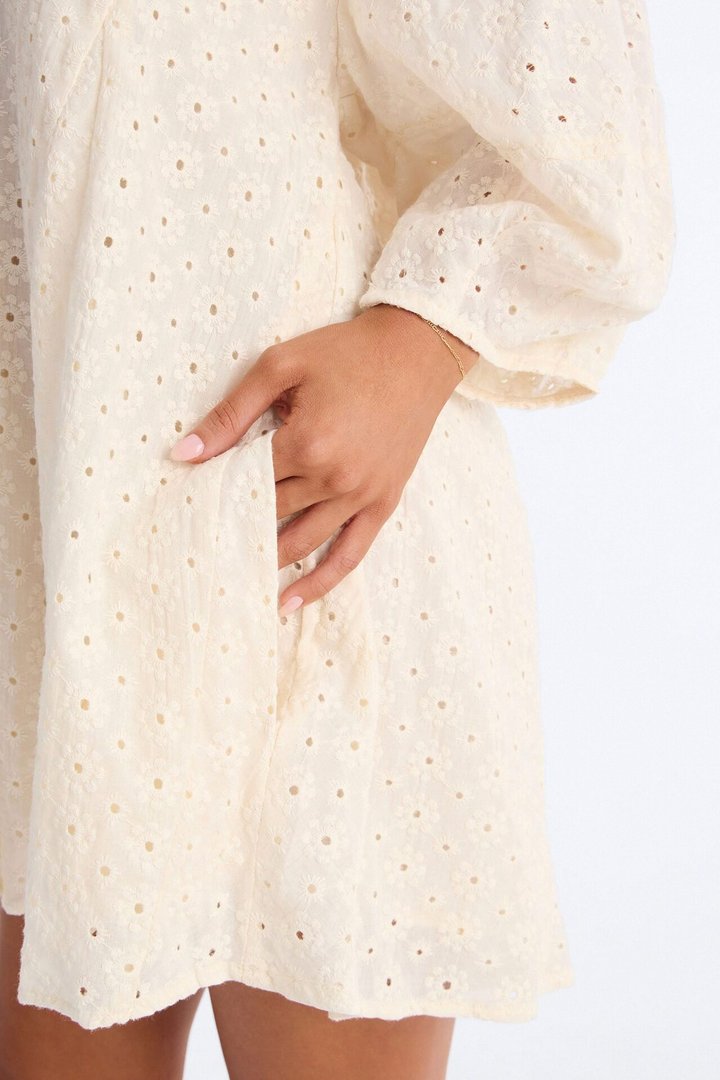 Belle Eyelet Babydoll Romper - Cream