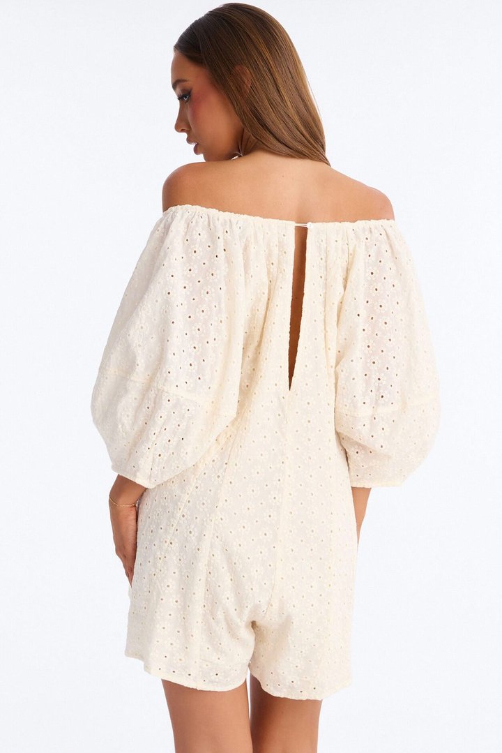 Belle Eyelet Babydoll Romper - Cream