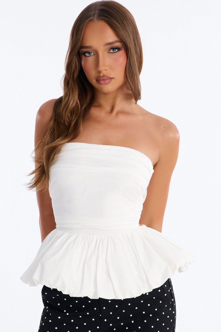 Softly In Love Bubble Hem Poplin Top - White