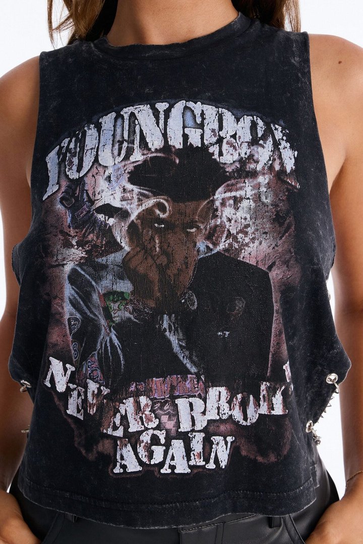Youngboy Washed Side Chain Muscle Tank - Black Wash