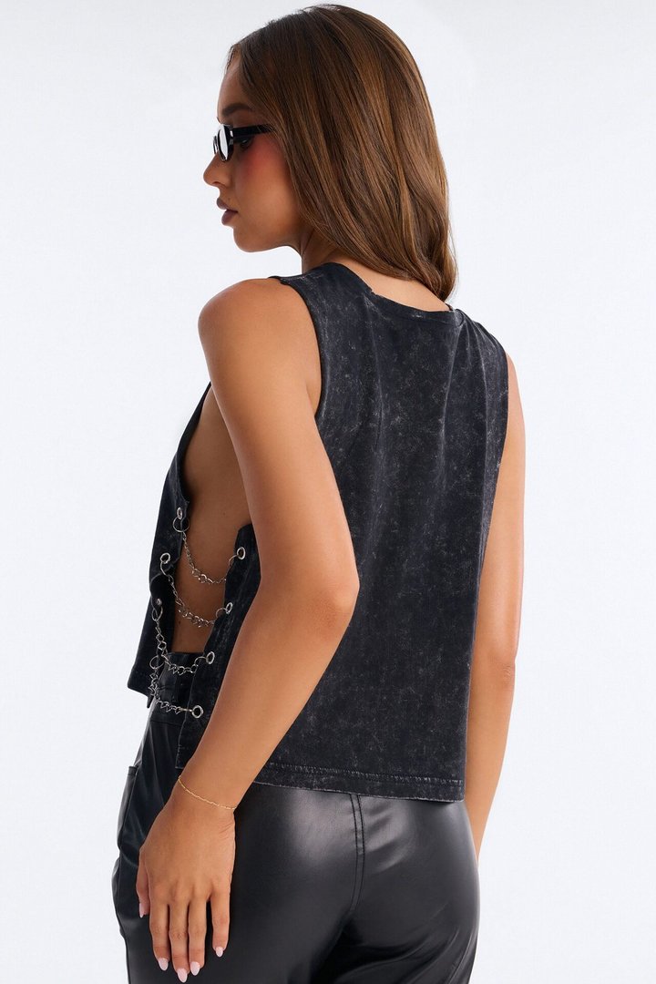 Youngboy Washed Side Chain Muscle Tank - Black Wash