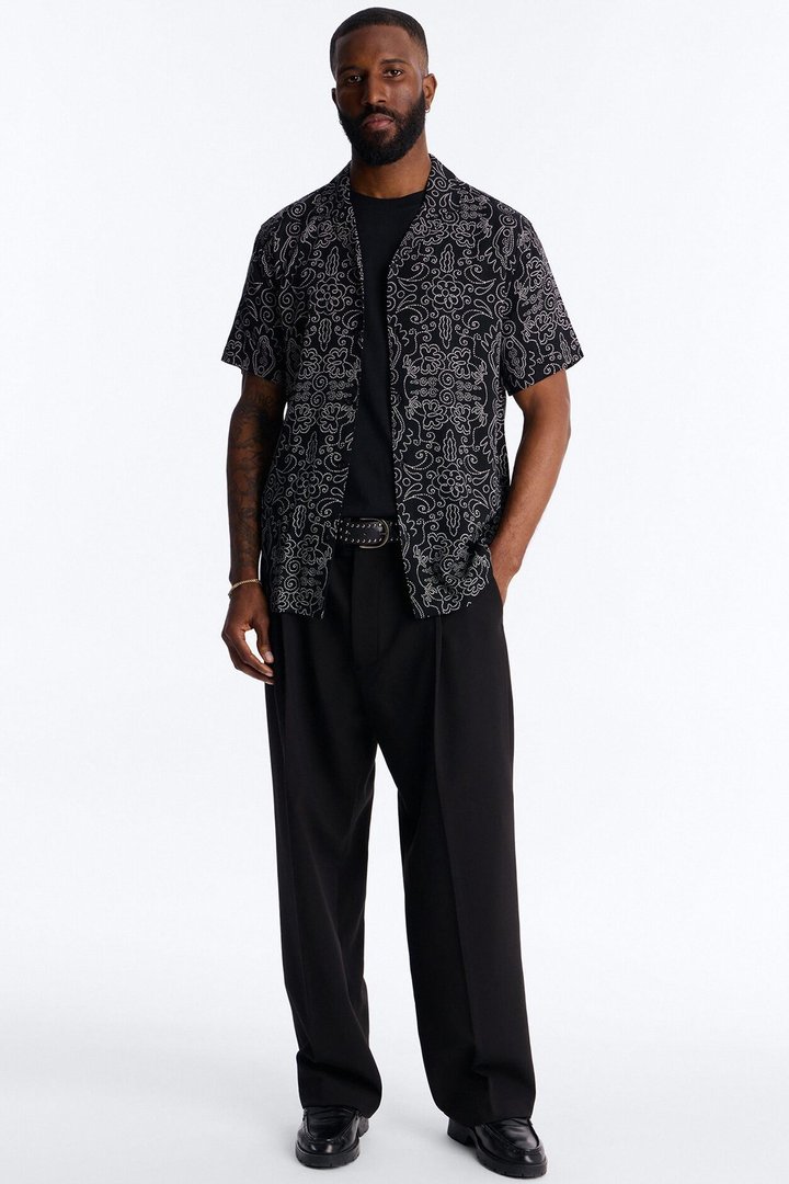 Azure Cuban Collar Button Up Shirt - Black