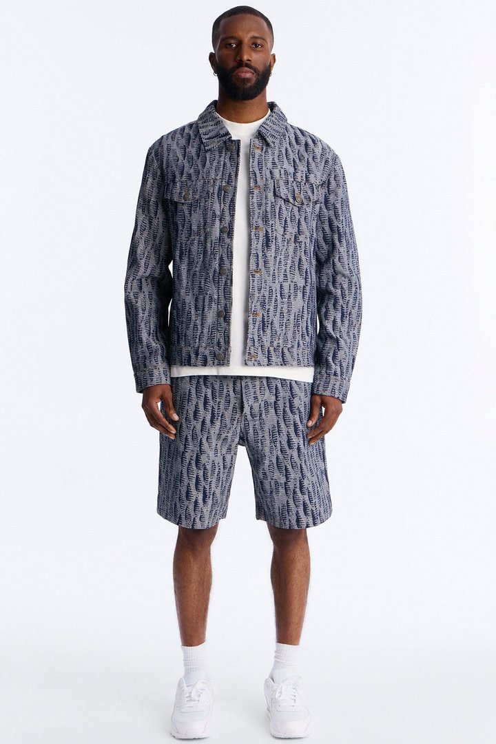 Relaxed Matrix Jacquard Denim Short - Dark Wash