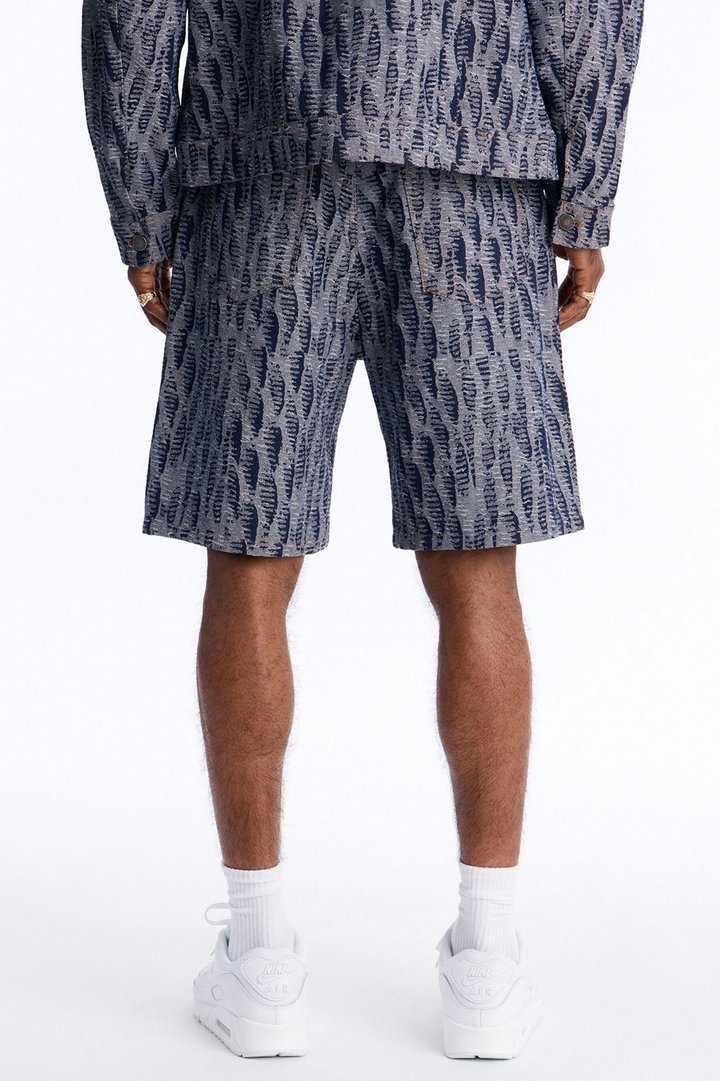 Relaxed Matrix Jacquard Denim Short - Dark Wash