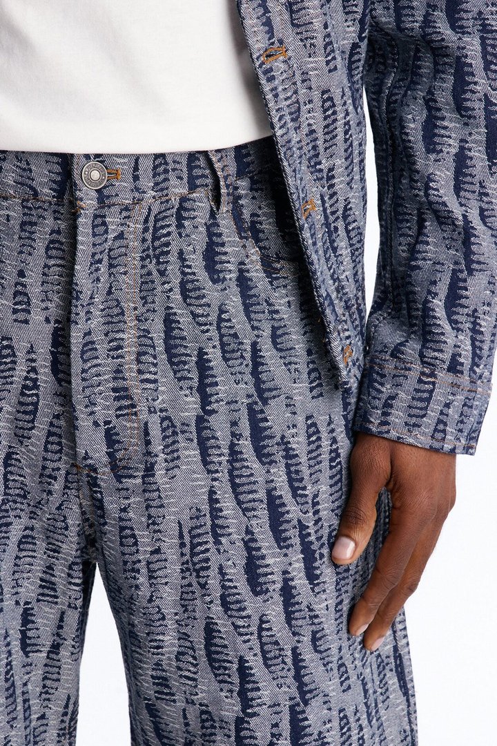 Relaxed Matrix Jacquard Denim Short - Dark Wash
