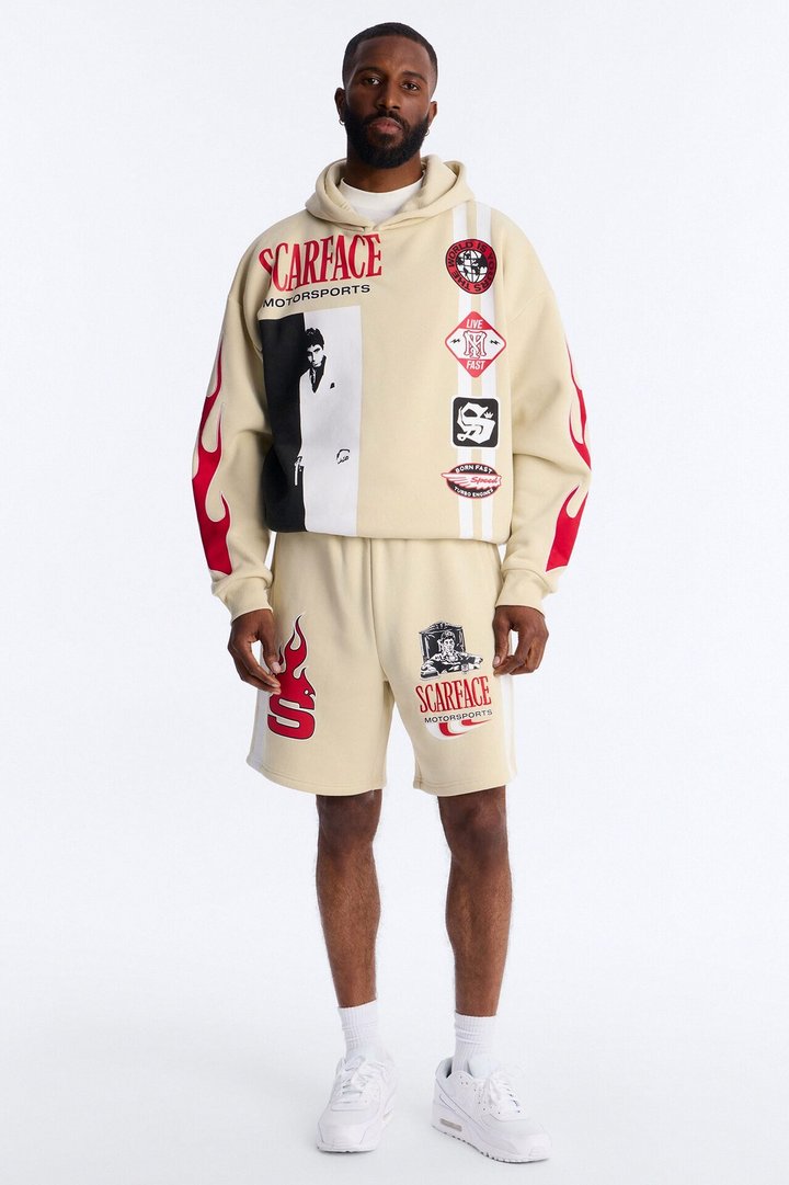 Scarface Embroidery Patch Hoodie - Khaki