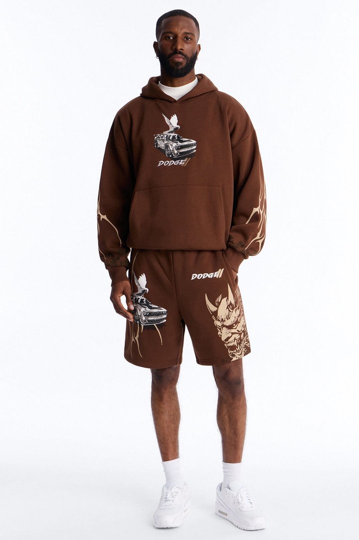 Dodge Demon Oni Mask Oversized Hoodie - Brown