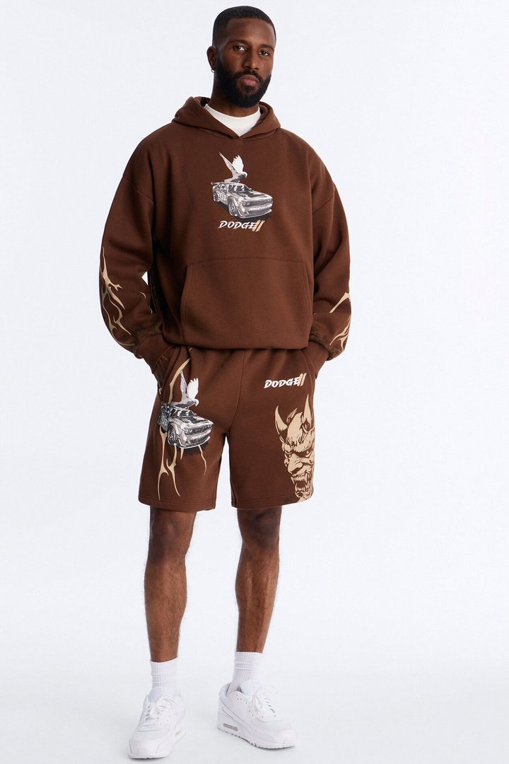 Dodge Demon Oni Mask Sweatshorts - Brown