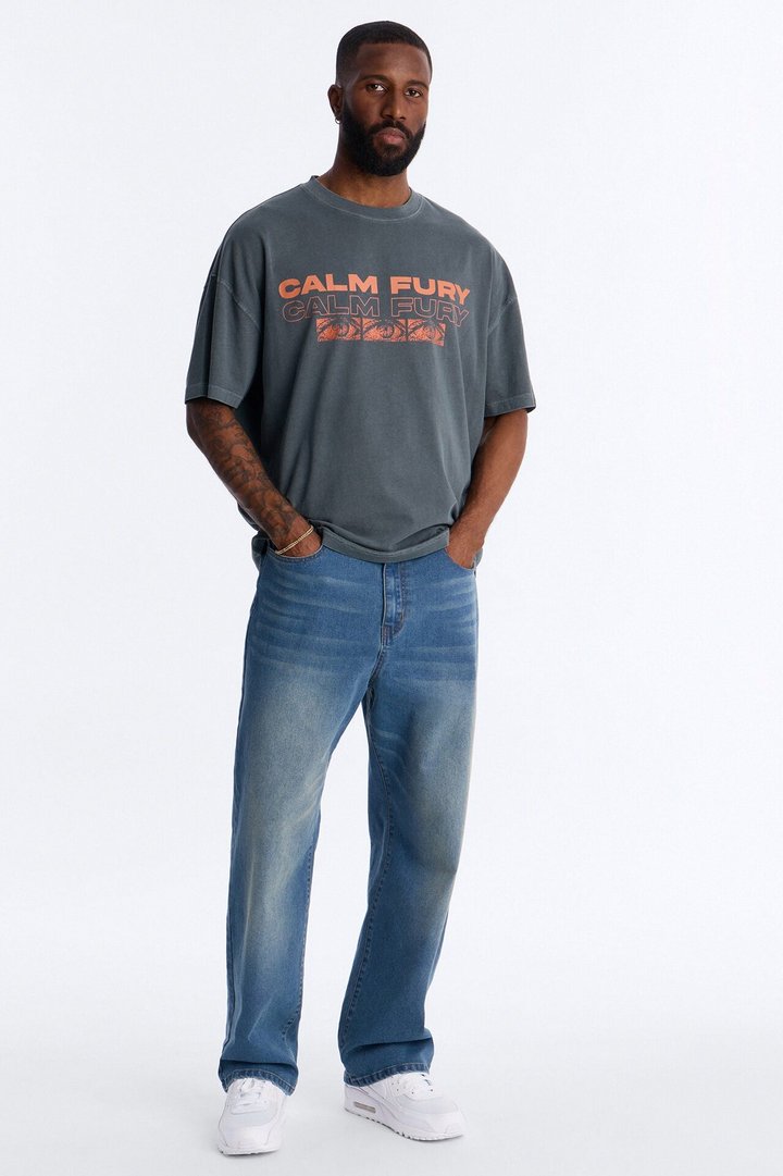 Calm Fury Oversized Short Sleeve Tee - Grey
