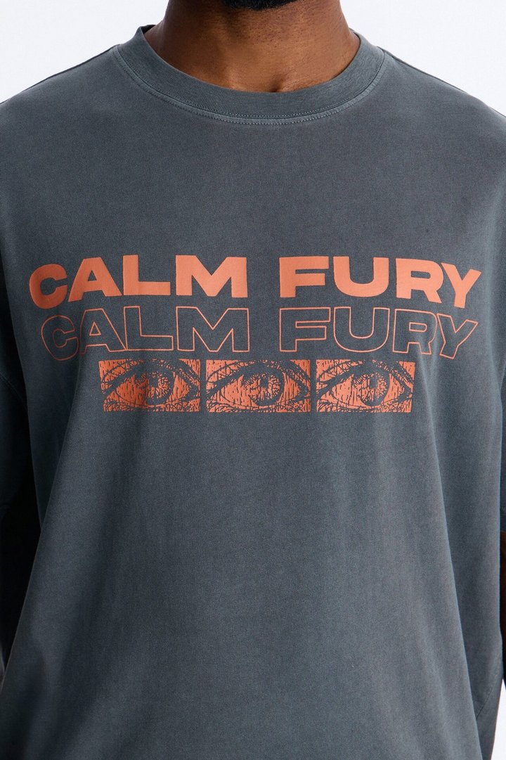 Calm Fury Oversized Short Sleeve Tee - Grey