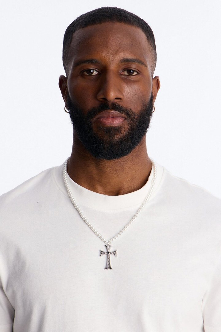 Holy Pearls Cross Necklace - Silver
