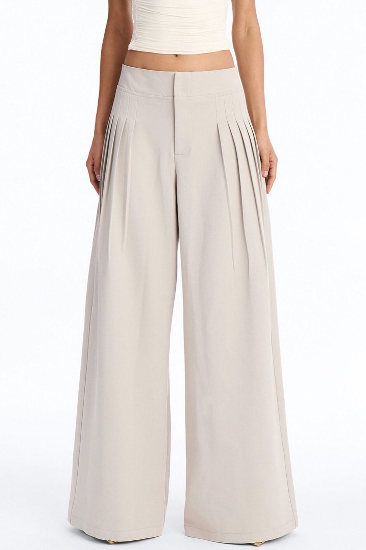 Adele Pleated Wide Leg Trouser Pant 33″ - Stone