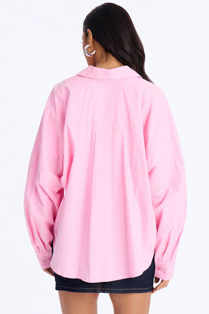 Cool Girl In Progress Pleated Poplin Top - Pink