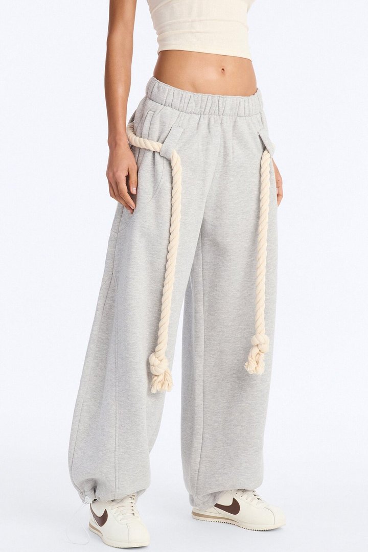 Rope Me In Baggy Barrel Sweatpants - Heather Grey