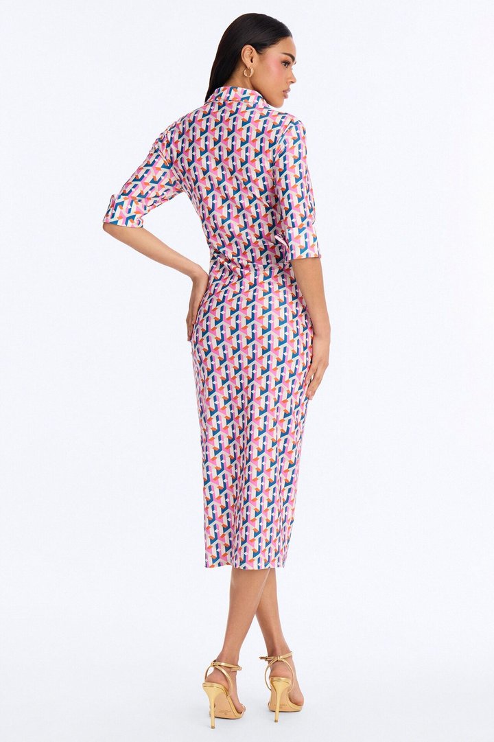 Elise Printed Midi Dress - Pink/combo