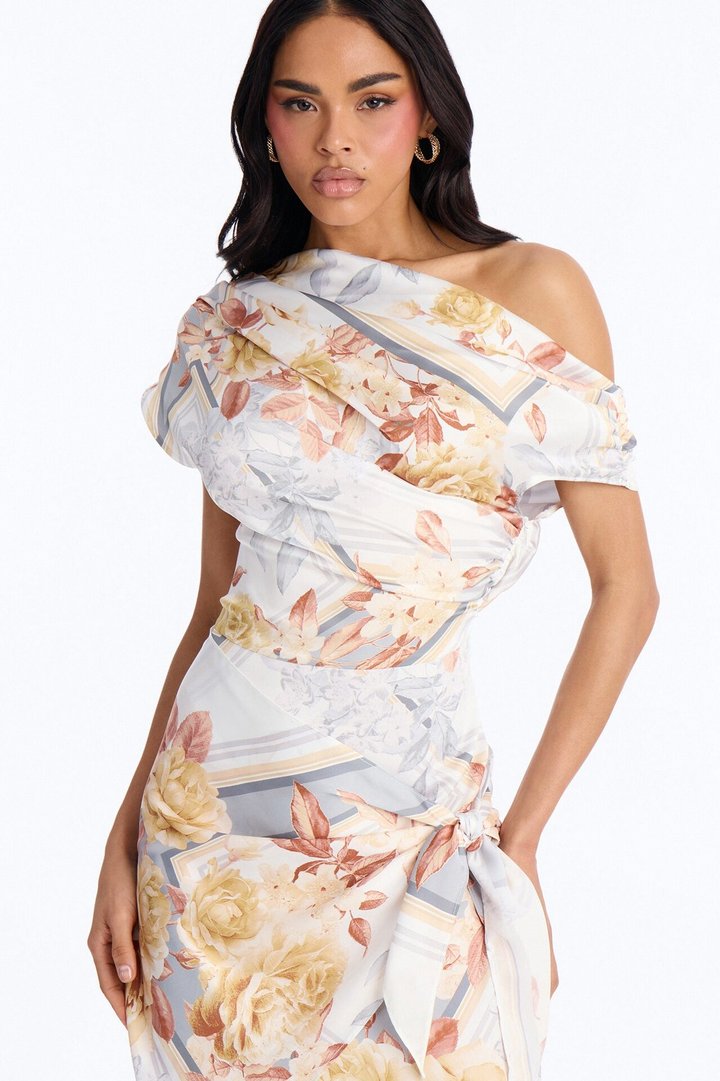 Brea Floral Satin Midi Dress - Blue/combo
