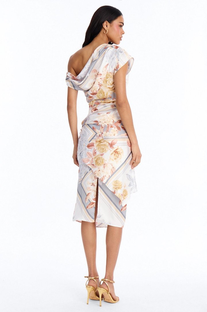 Brea Floral Satin Midi Dress - Blue/combo