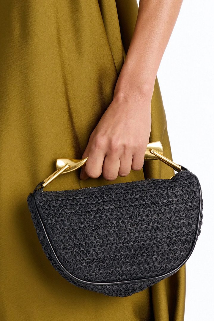 Bright Horizon Straw Satchel Handbag - Black