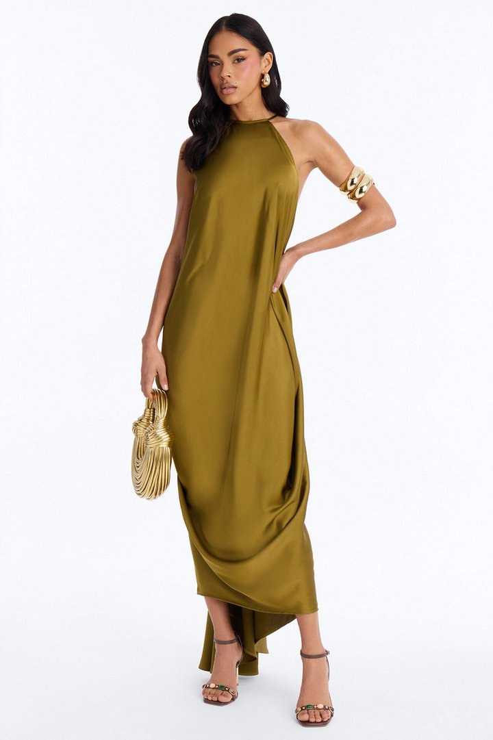 Elisa Draped Maxi Dress - Olive