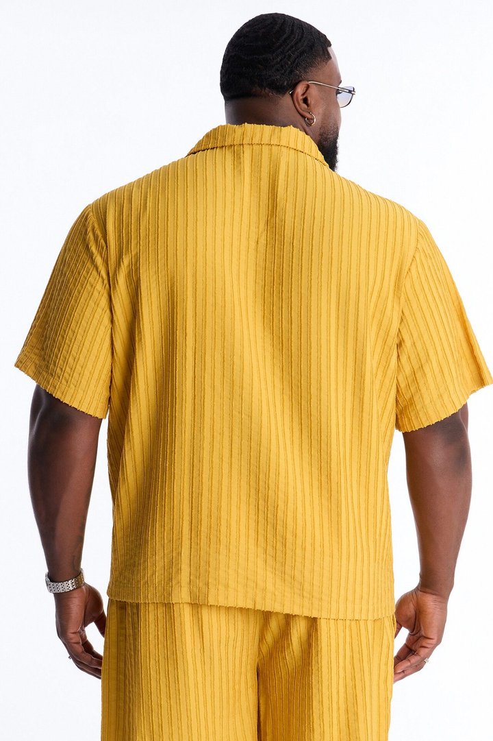 Relaxed Aegean Pleat Cuban Collar Button Up - Mustard