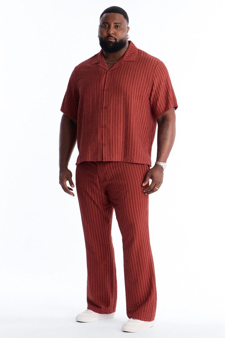 Relaxed Aegean Pleat Cuban Collar Button Up - Rust