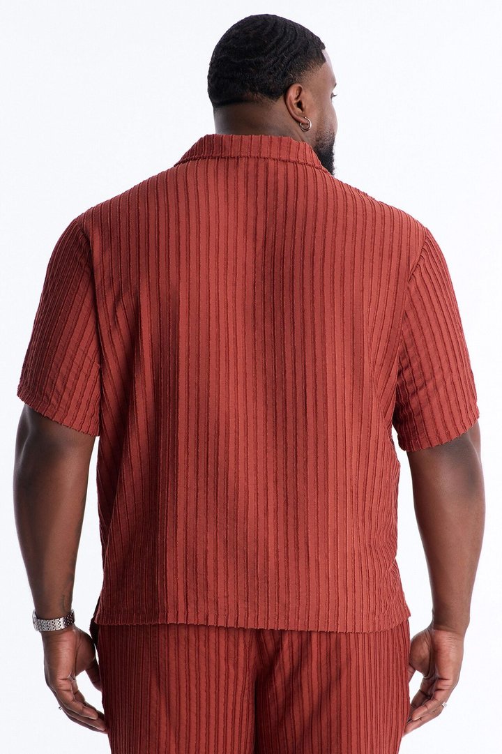 Relaxed Aegean Pleat Cuban Collar Button Up - Rust