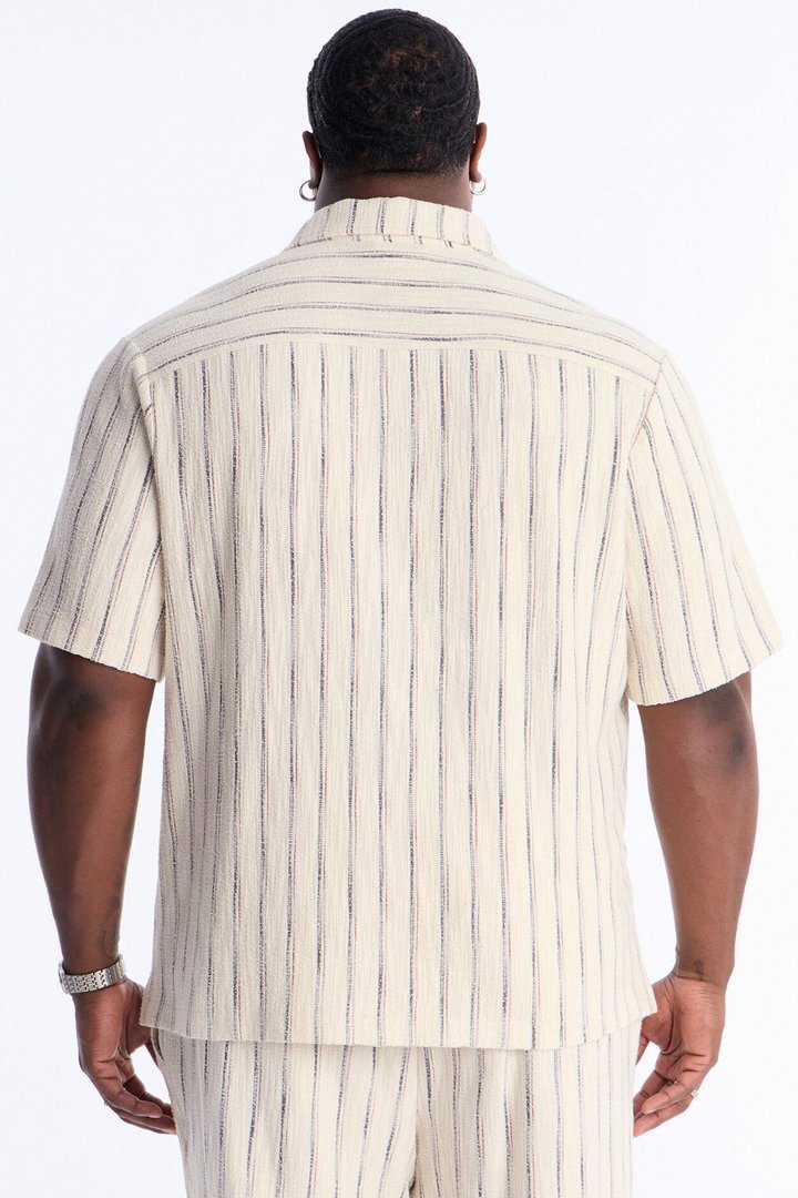 Caicos Textured Stripe Button Up Shirt - Cream