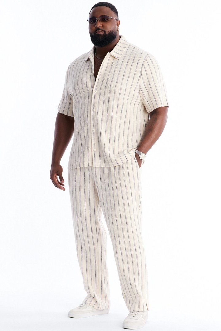 Slim Caicos Textured Stripe Slit Pant - Cream