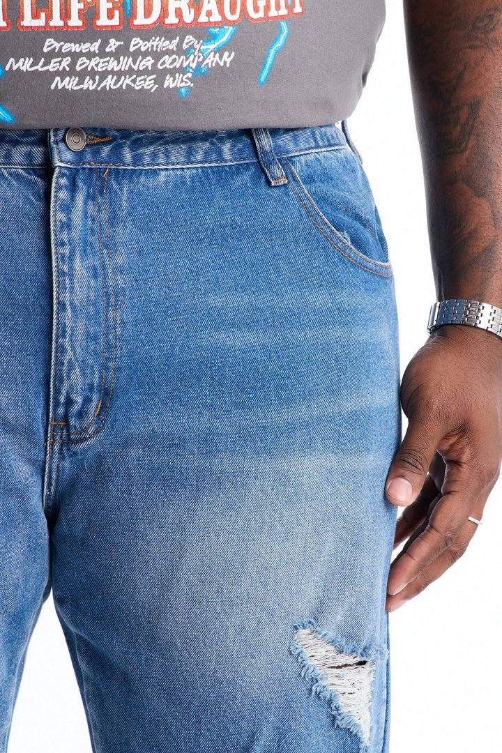 Straight Down The Street Ripped Jeans - Medium Blue Wash