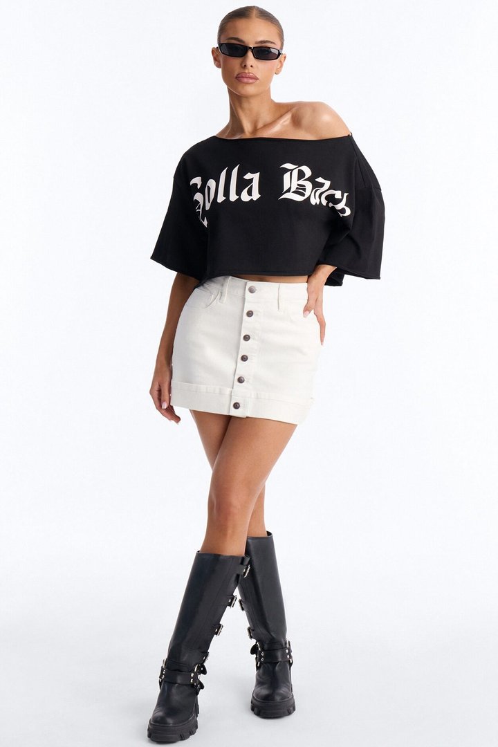 Holla Back Off Shoulder Crop Top - Black