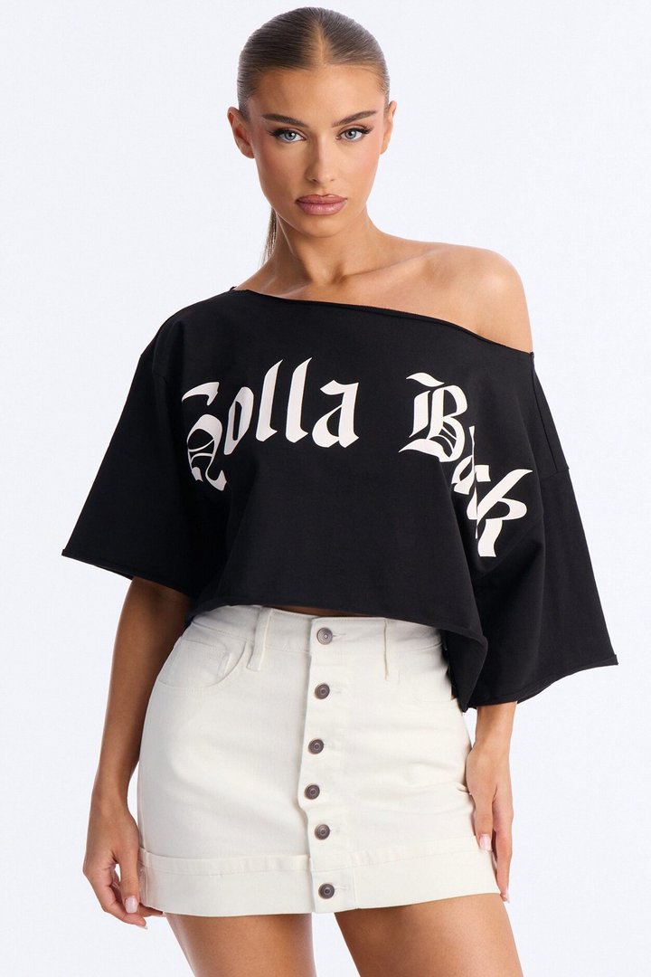 Holla Back Off Shoulder Crop Top - Black
