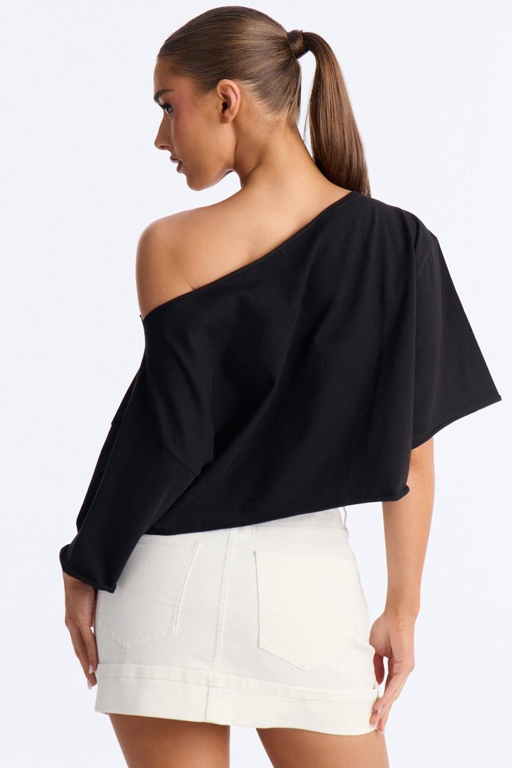 Holla Back Off Shoulder Crop Top - Black