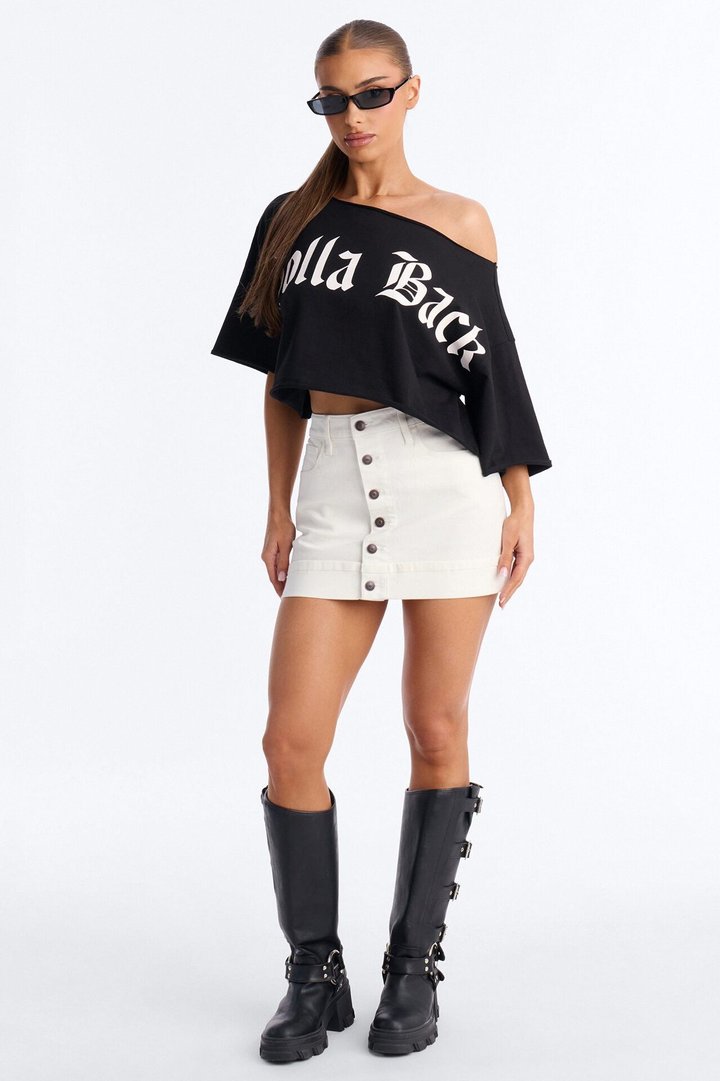 Loulou Mid Rise Denim Cuffed Hem Mini Skirt - White Wash