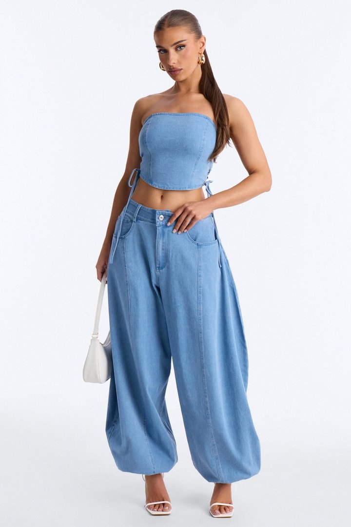Jovana Balloon Pant Set - Light Wash
