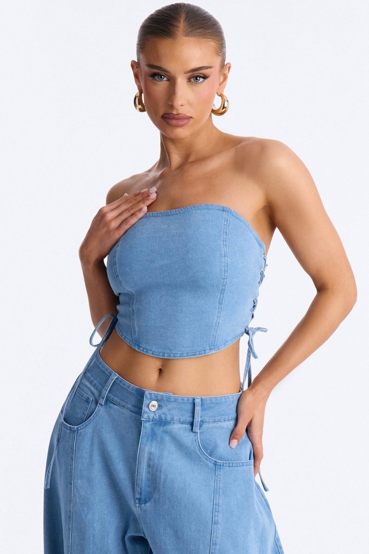 Jovana Balloon Pant Set - Light Wash