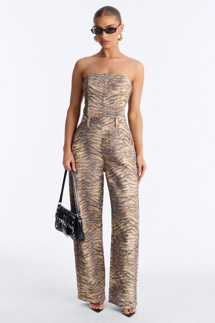Urban Safari Denim Wide Leg Jumpsuit - Brown