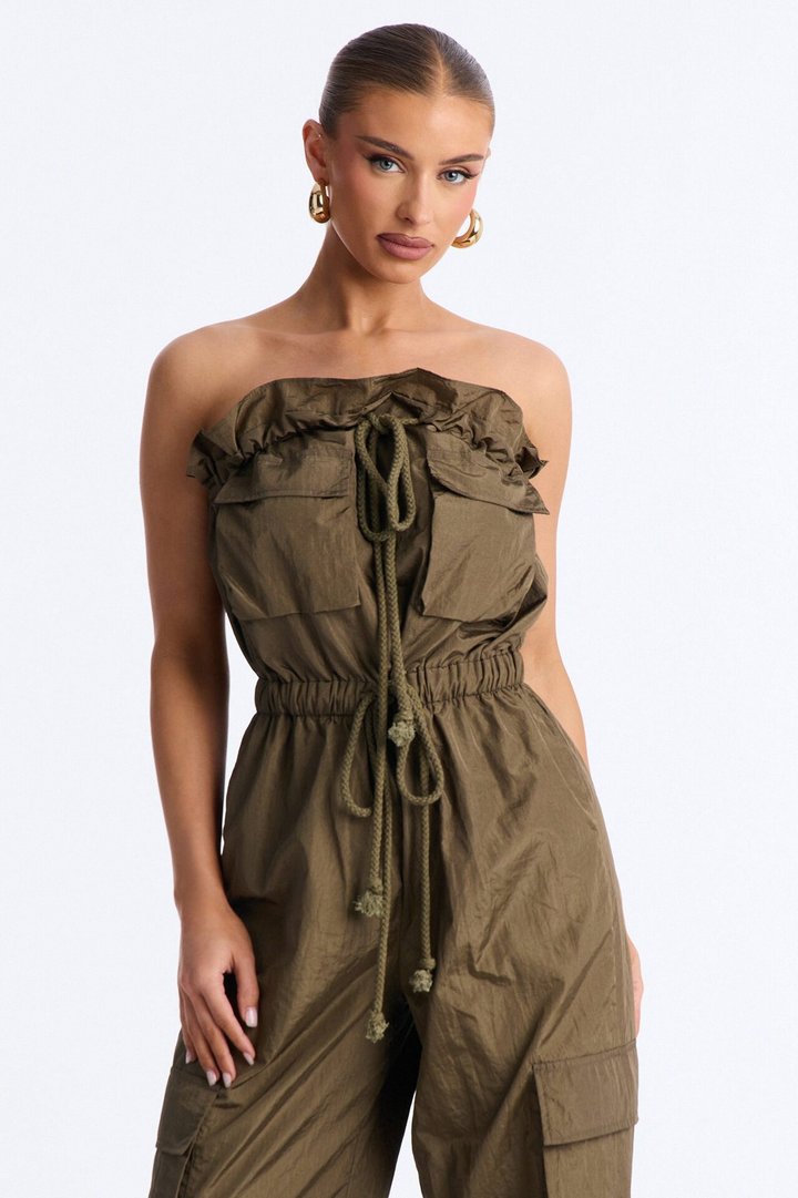 Bria Cargo Nylon Jumpsuit - Olive