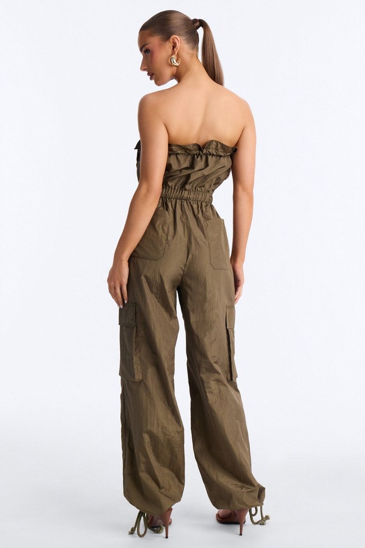 Bria Cargo Nylon Jumpsuit - Olive