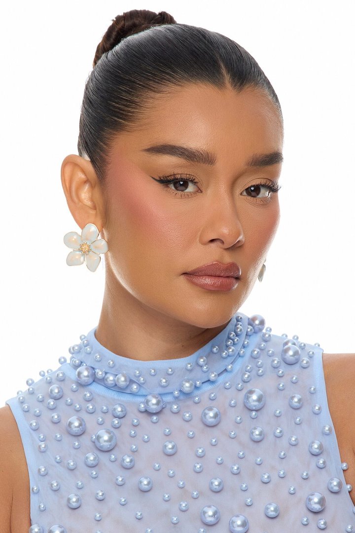 Serene Blossom Stud Earrings - Blue