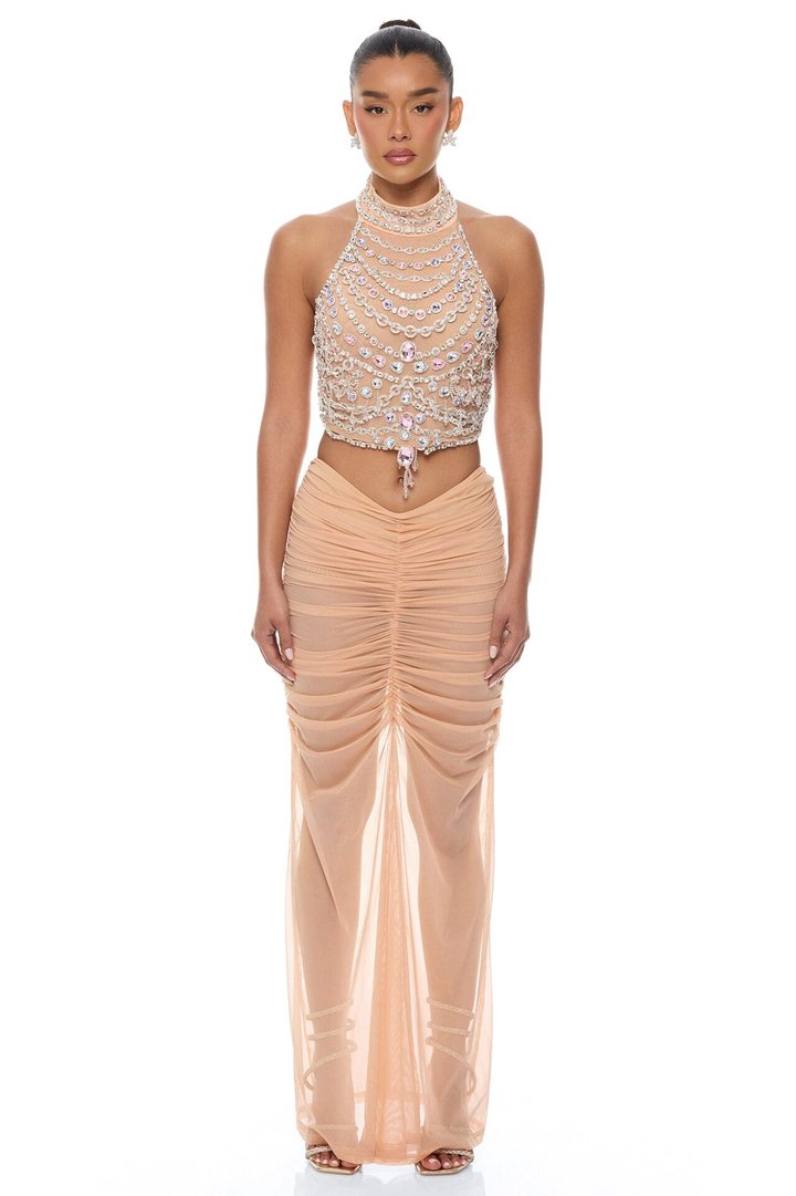 Savanna Rhinestone Skirt Set - Nude/combo
