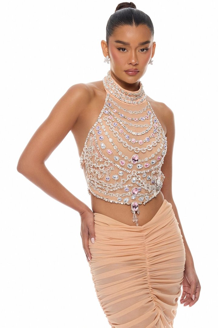 Savanna Rhinestone Skirt Set - Nude/combo