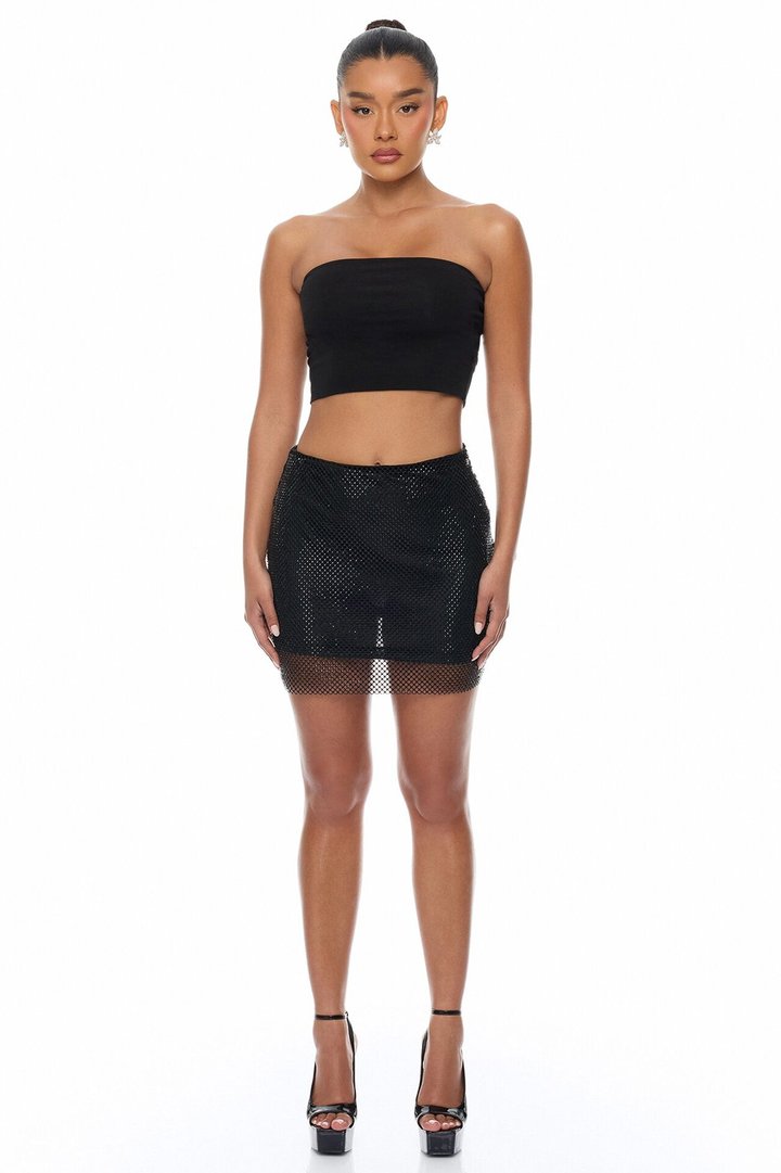 Crystal Crush Rhinestone Mini Skirt - Black