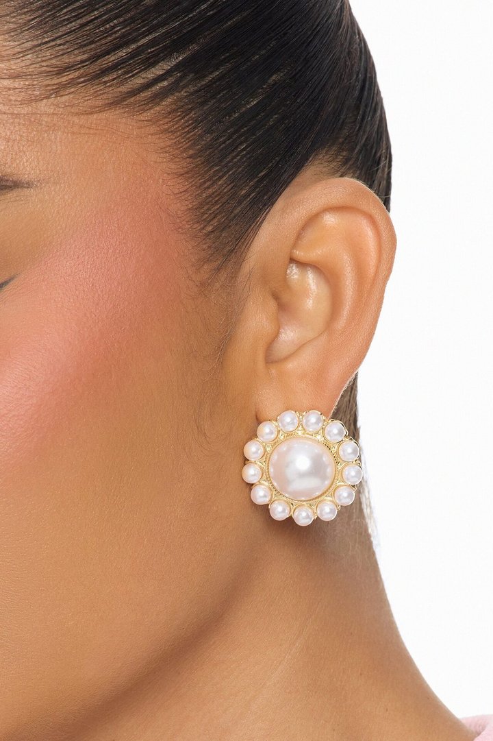 Pearly Moon Stud Earrings - Gold/combo