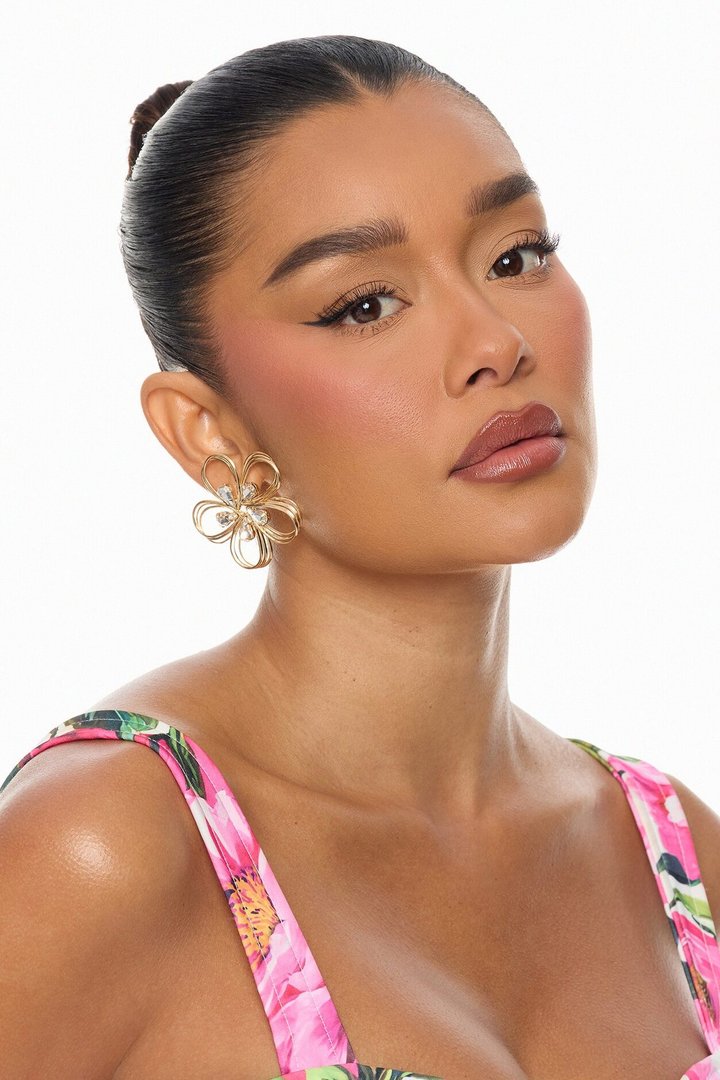 Vacation Repeat Floral Drop Earrings - Gold
