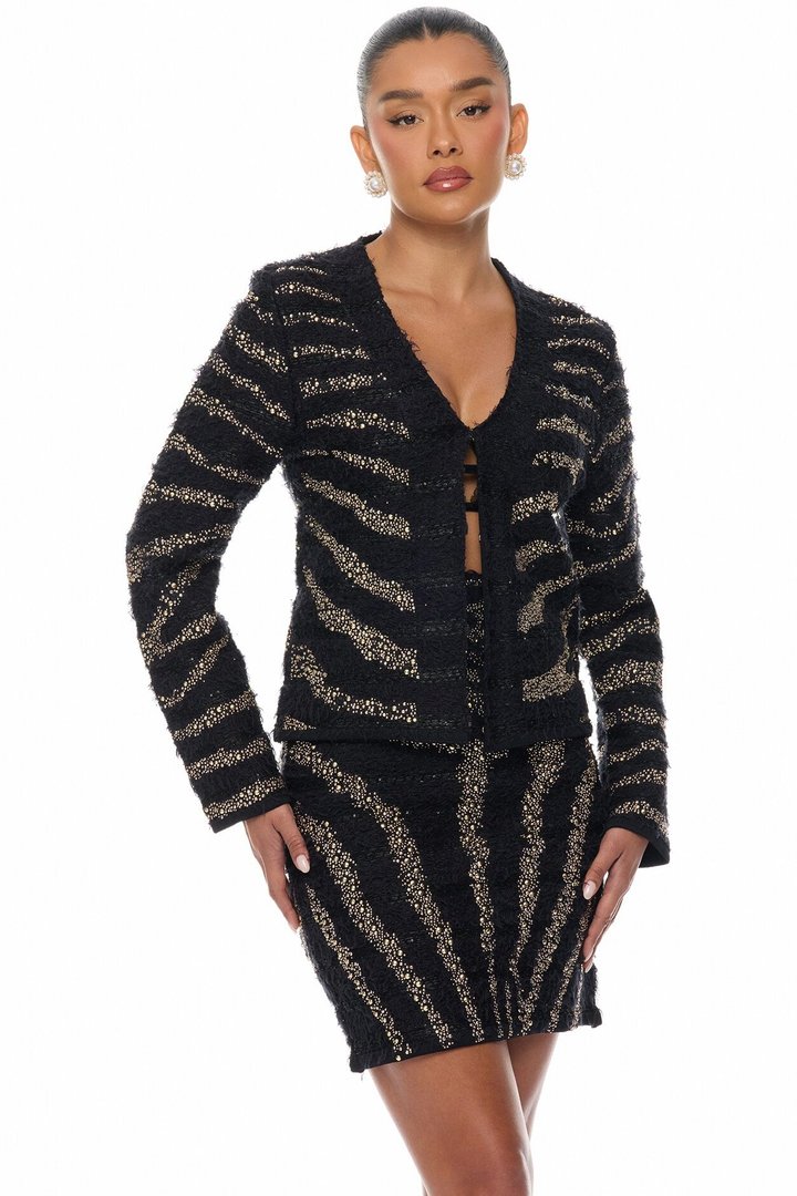 Meagan Embellished Tweed Jacket - Black