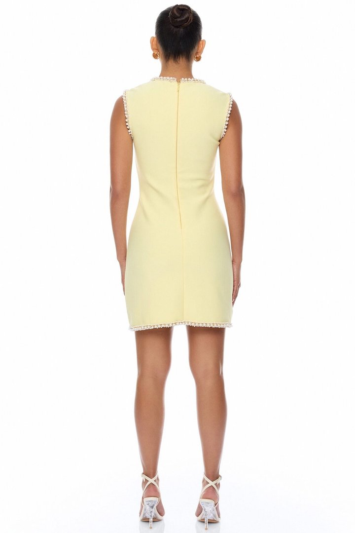 Victoria Pearl Trim Bandage Mini Dress - Butter Yellow