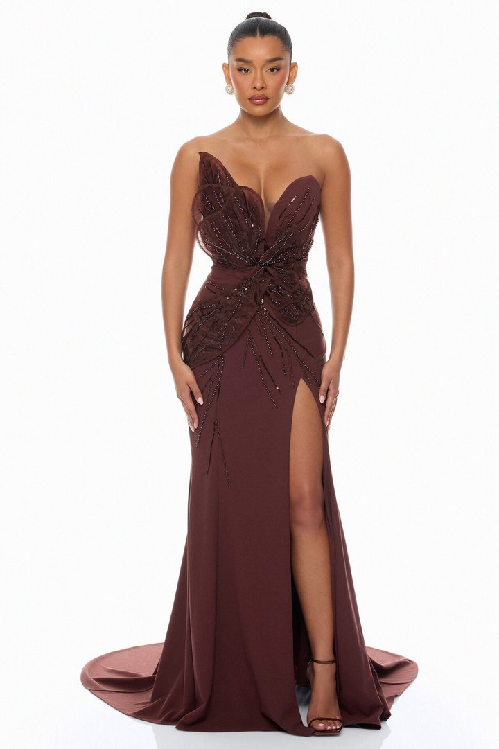 Katie Embellished Gown - Chocolate